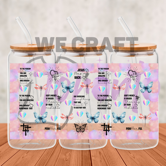 Jesus Quotes Cross Colorful Butterflies - 16 oz uv dtf transfer