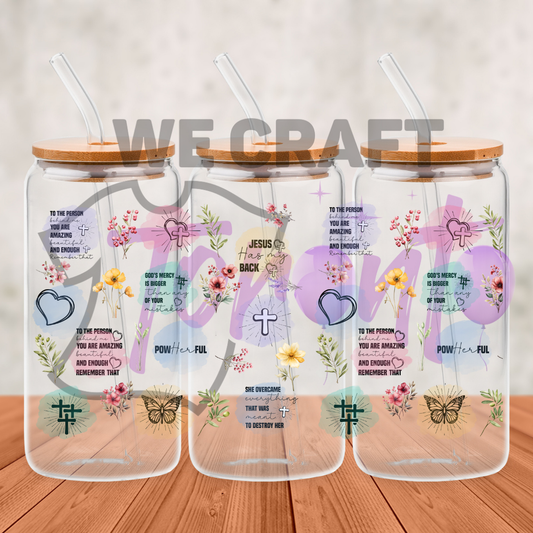 Jesus Quotes Cross Colorful Butterflies Hearts - 16 oz uv dtf transfer