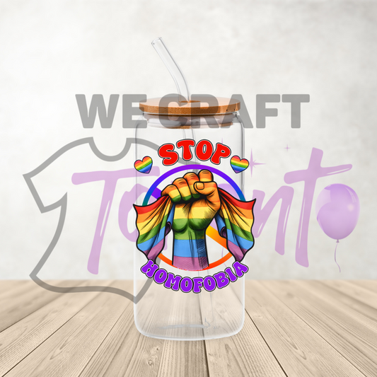 Pride, Stop Homofobia - 16 oz uv dtf  decal