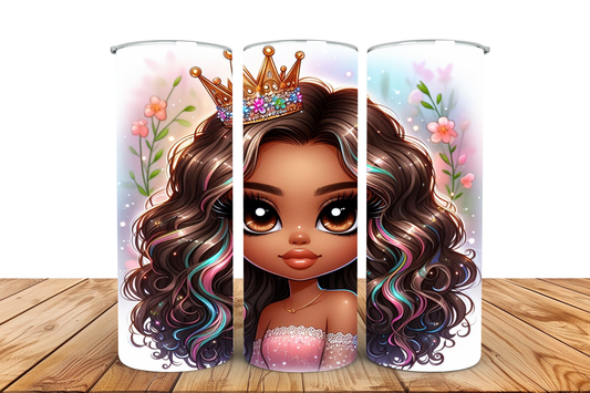 Princess with curly hair pre-designed tumbler