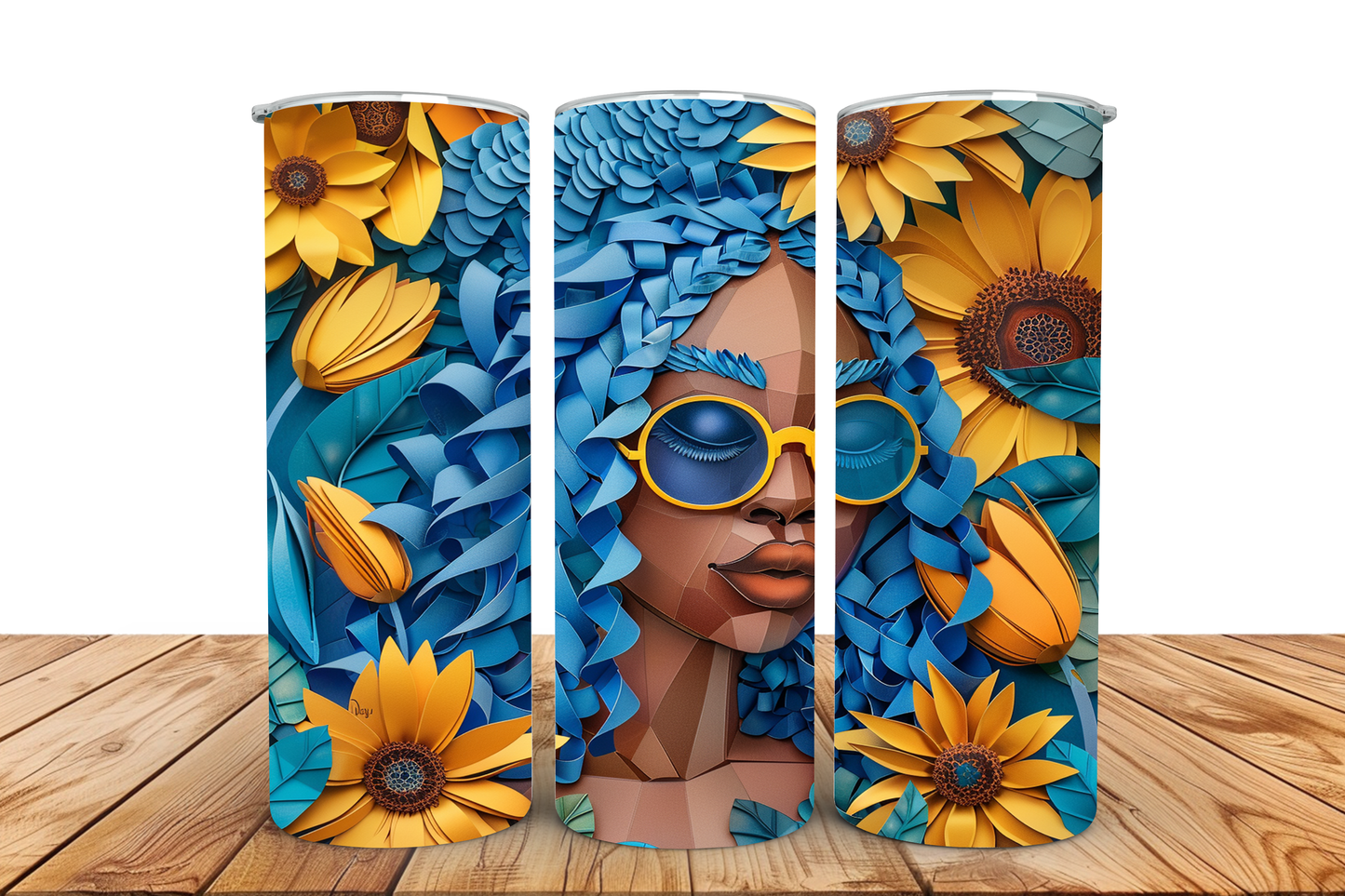 Sunflower girl, pre-designed tumbler