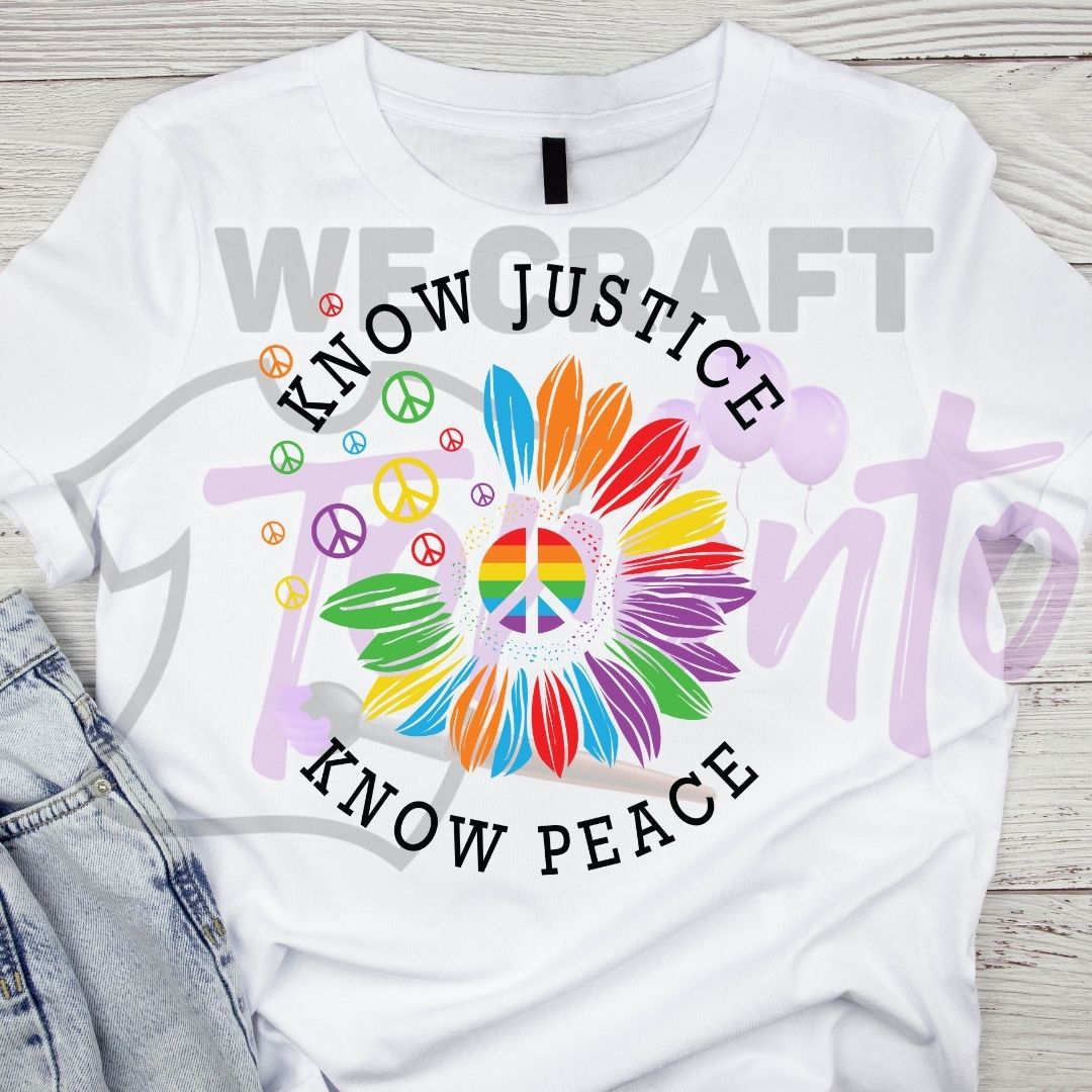 KNOW JUSTICE KNOW PEACE (IRON ON TRANSFER SHEET ONLY)