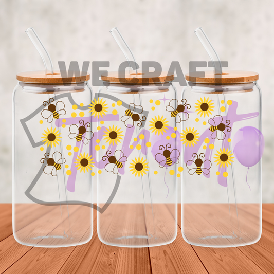 Bees Flowers - 16 oz uv dtf transfer