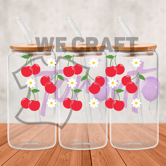 Flowers Cherry Fruit - 16 oz uv dtf transfer