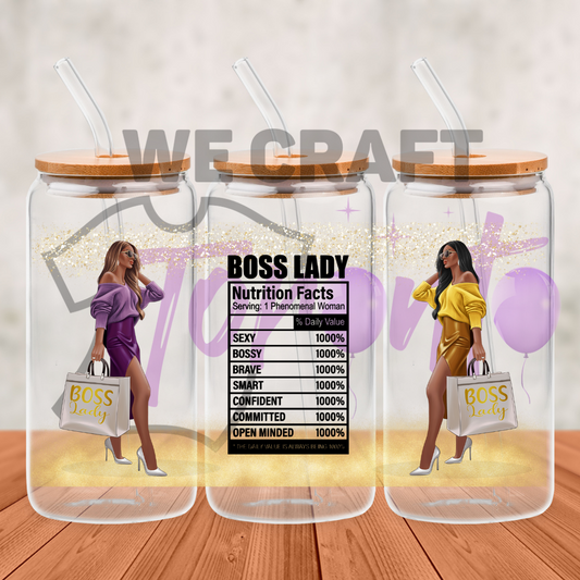 Boss lady 16 oz uv dtf transfer