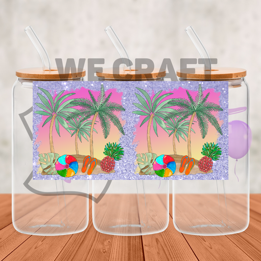 Palm trees and beach- 16 oz uv dtf transfer